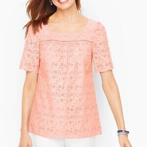 TALBOTS NWT Floral Eyelet Square Neck Top in Caspian Pink Size S